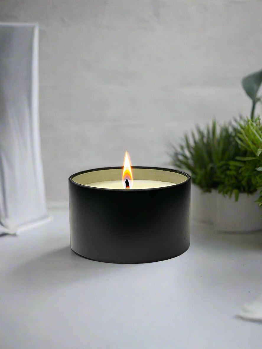 Byrnewood Lemon Myrtle & Linen handcrafted scented soy wax candle with a natural cotton wick, housed in a medium-size tin – clean-burning, travel-friendly, and made on the Gold Coast, Australia for a beautifully fragranced experience.