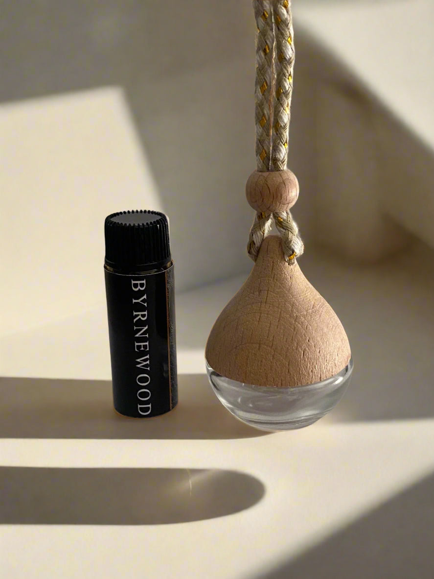 Byrnewood car fragrance diffuser with natural wood design, pre-filled with 3ml scented oil – luxury Australian-made car air freshener for a long-lasting, eco-friendly scent experience.