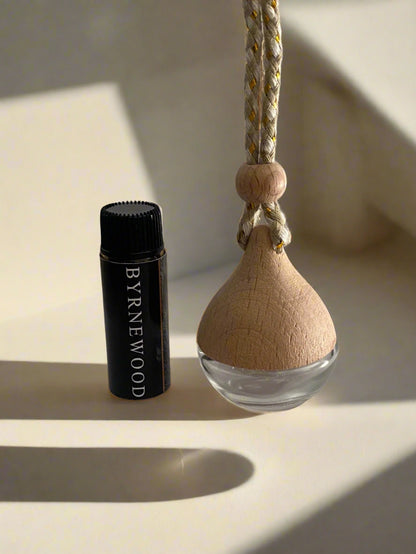 Byrnewood car fragrance diffuser with natural wood design, pre-filled with 3ml scented oil – luxury Australian-made car air freshener for a long-lasting, eco-friendly scent experience.
