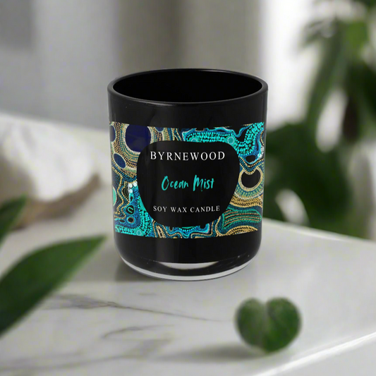 Byrnewood Ocean Mist handcrafted scented soy wax candle in a luxury glass vessel, made on the Gold Coast, Australia – eco-friendly, clean-burning, and beautifully fragranced.